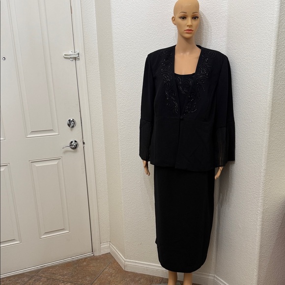 Studio I Black Beaded Midi Dress And Matching Sheer Long Sleeve